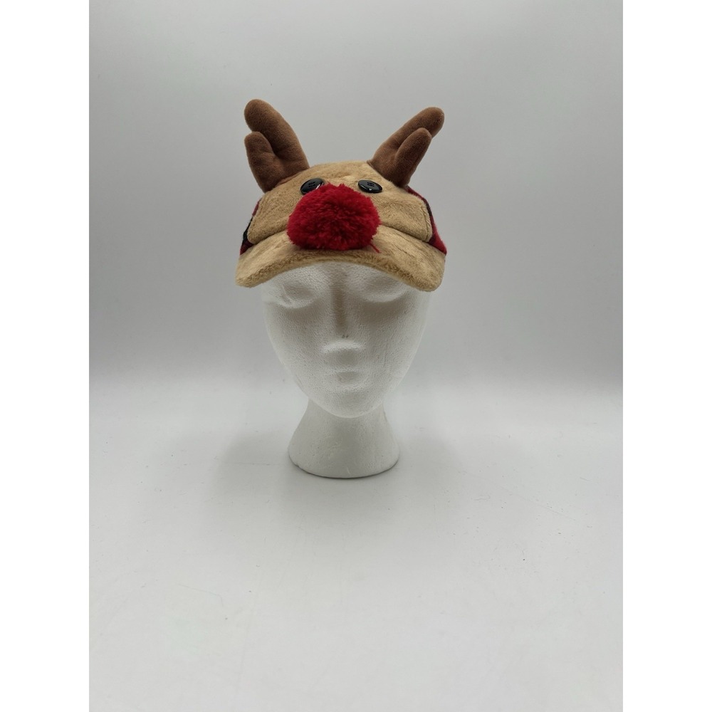 Mud Pie Reindeer Christmas Visor Hat Buffalo Plaid Toddler 2T-5T Plush